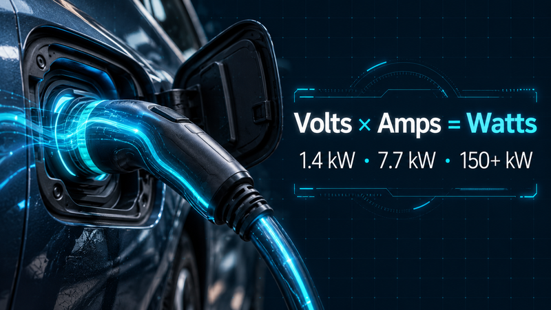Close-up of an EV charging port with flowing cyan electrical current overlay. 