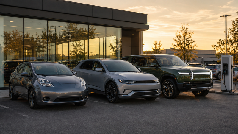 Three EVs at different price tiers representing the 2026 first-time buyer's decision framework
