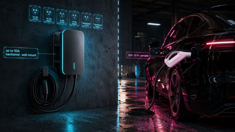 side-by-side comparison of wall-mounted versus portable Level 2 charging.