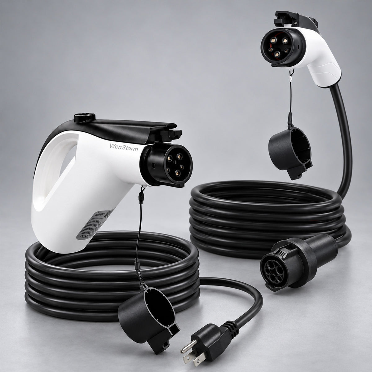 WenStorm apartment EV charging kit with 25 ft Level 1 J1772 portable charger and 21 ft 50A J1772 extension cable for non-Tesla EVs and plug-in hybrids.