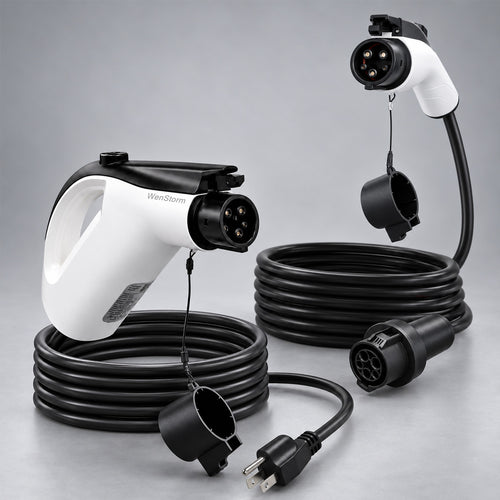 WenStorm apartment EV charging kit with 25 ft Level 1 J1772 portable charger and 21 ft 50A J1772 extension cable for non-Tesla EVs and plug-in hybrids.