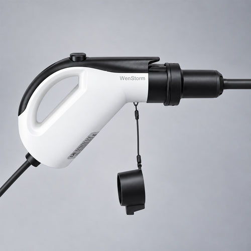 J1772 ev portable charger connects with an extension cord