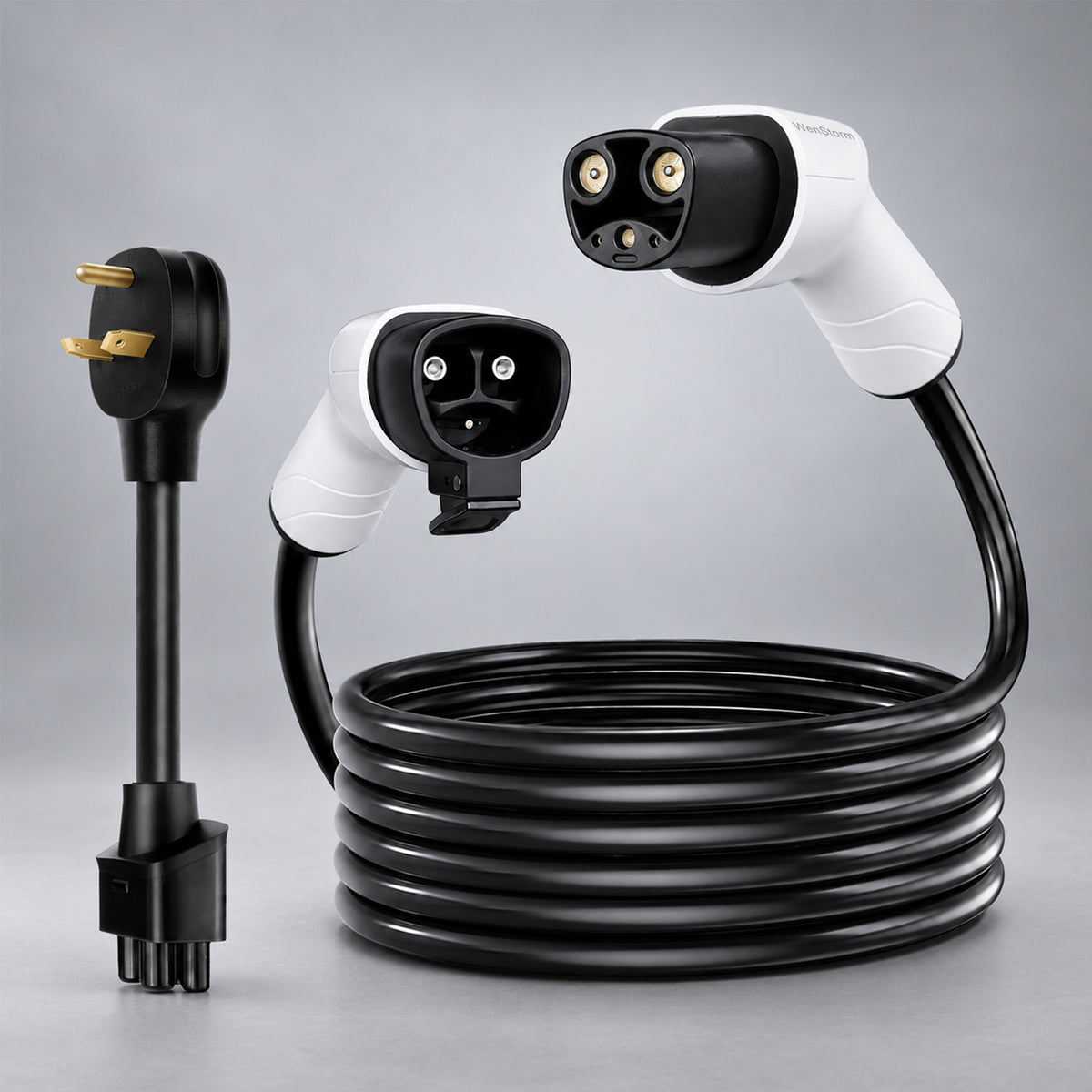 WenStorm Tesla Gen 2 TT-30 road trip charging kit with TT-30 adapter and 21 ft 50A NACS extension cable for TESLA charging at compatible RV parks and campgrounds.