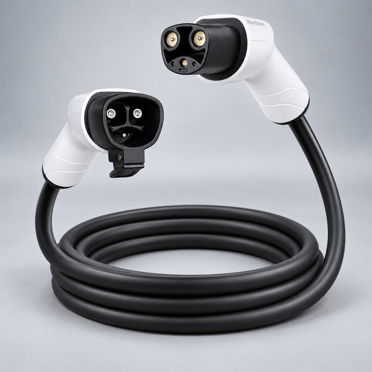 WenStorm EV charging extension cords for Tesla/NACS vehicles, with 32A and 50A options in multiple lengths.