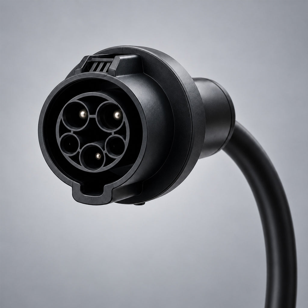 WenStorm J1772 EV extension cord charger-side inlet with a black housing and recessed pins