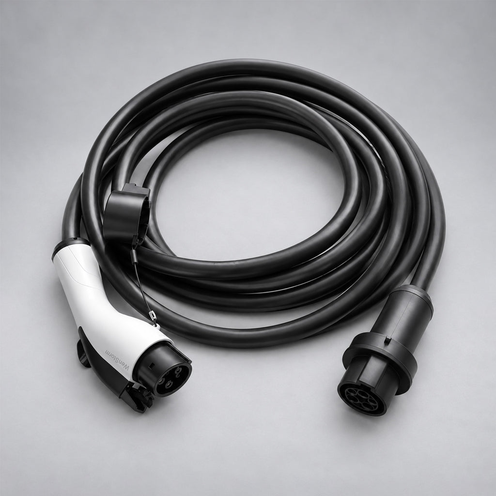 WenStorm J1772 EV extension cable with male and female J1772 connectors, designed to extend charging reach between a J1772 charger and compatible electric vehicle.