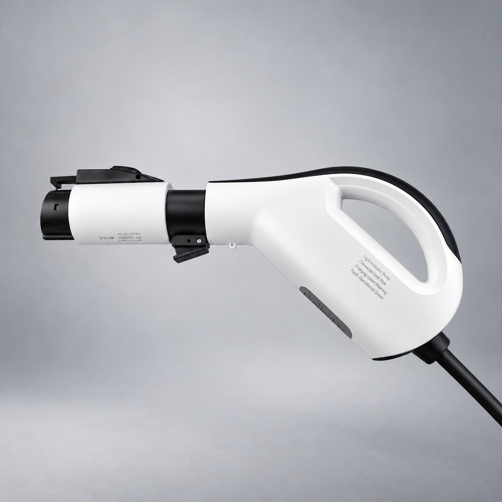 A nacs portable charger connected with a nacs-to-J1772