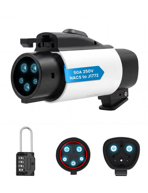 WenStorm 50A 240V NACS to J1772 adapter for charging J1772 EVs with compatible Tesla Wall Connector and NACS AC chargers