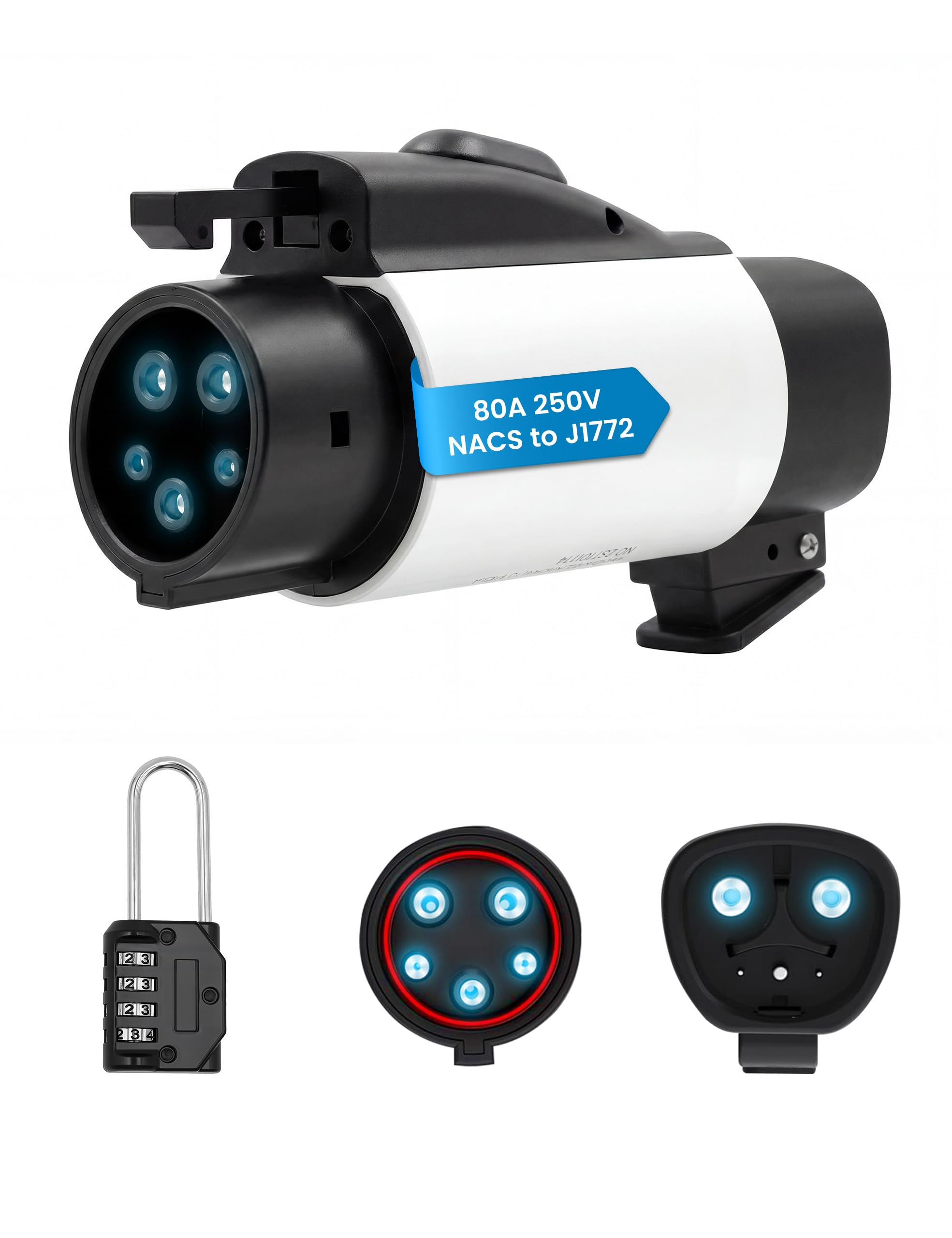 WenStorm 80A 240V NACS to J1772 adapter for high-output Level 2 AC charging with compatible Tesla Wall Connector
