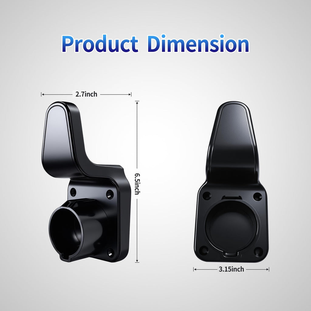 WenStorm J1772 EV charger holder front dimensions showing 2.7 inch hook width, 5.51 inch height, and 3.15 inch base