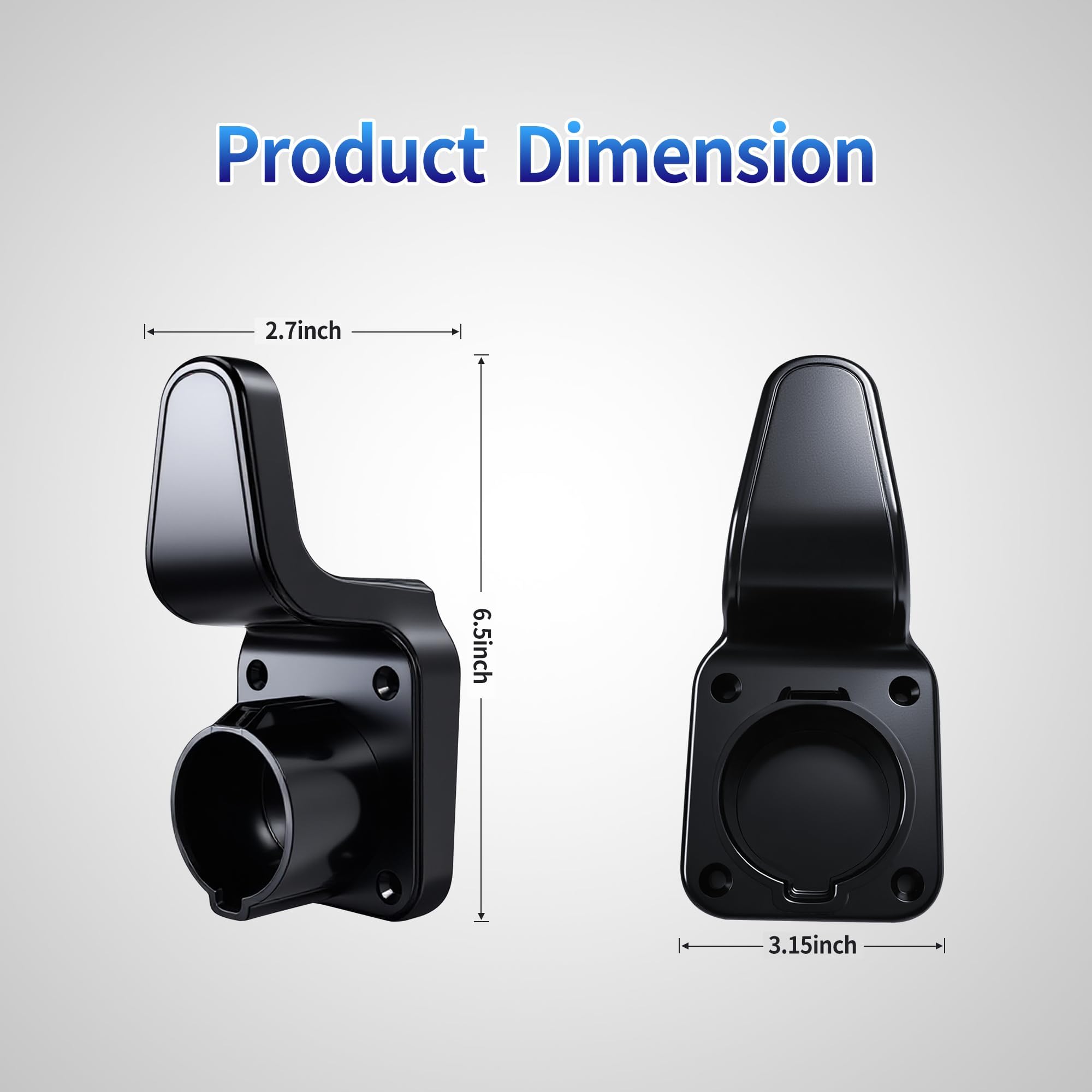 WenStorm J1772 EV charger holder front dimensions showing 2.7 inch hook width, 5.51 inch height, and 3.15 inch base