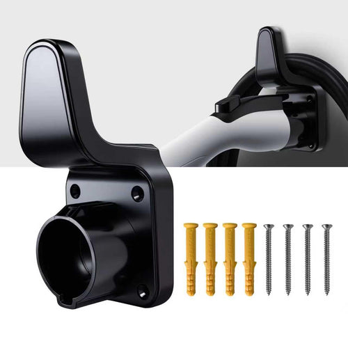 WenStorm J1772 EV charger holder wall mount with cable hook, connector dock, screws, and wall anchors