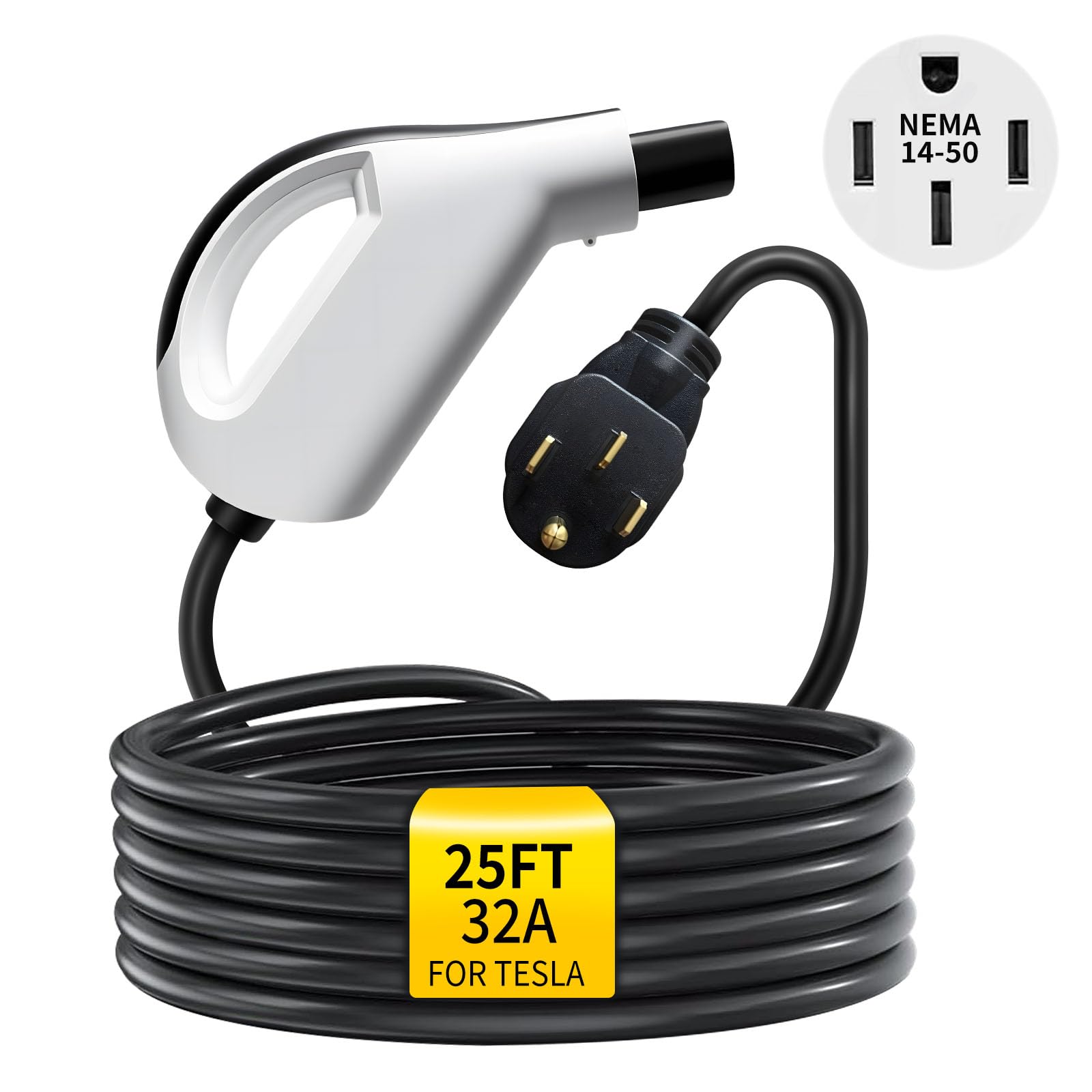 WenStorm NACS 32A NEMA 14-50 portable EV charger with 25 ft cable for Tesla Level 2 240V charging
