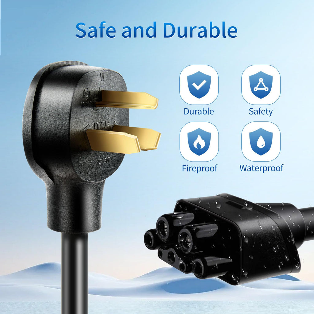 WenStorm NEMA 10-30P adapter with durable, fireproof, waterproof, and safety-focused design for Tesla Level 2 dryer outlet charging