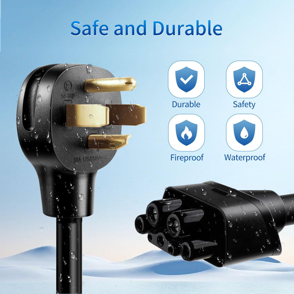 WenStorm NEMA 14-30P adapter with durable, fireproof, waterproof, and safety-focused design for Tesla Level 2 EV charging