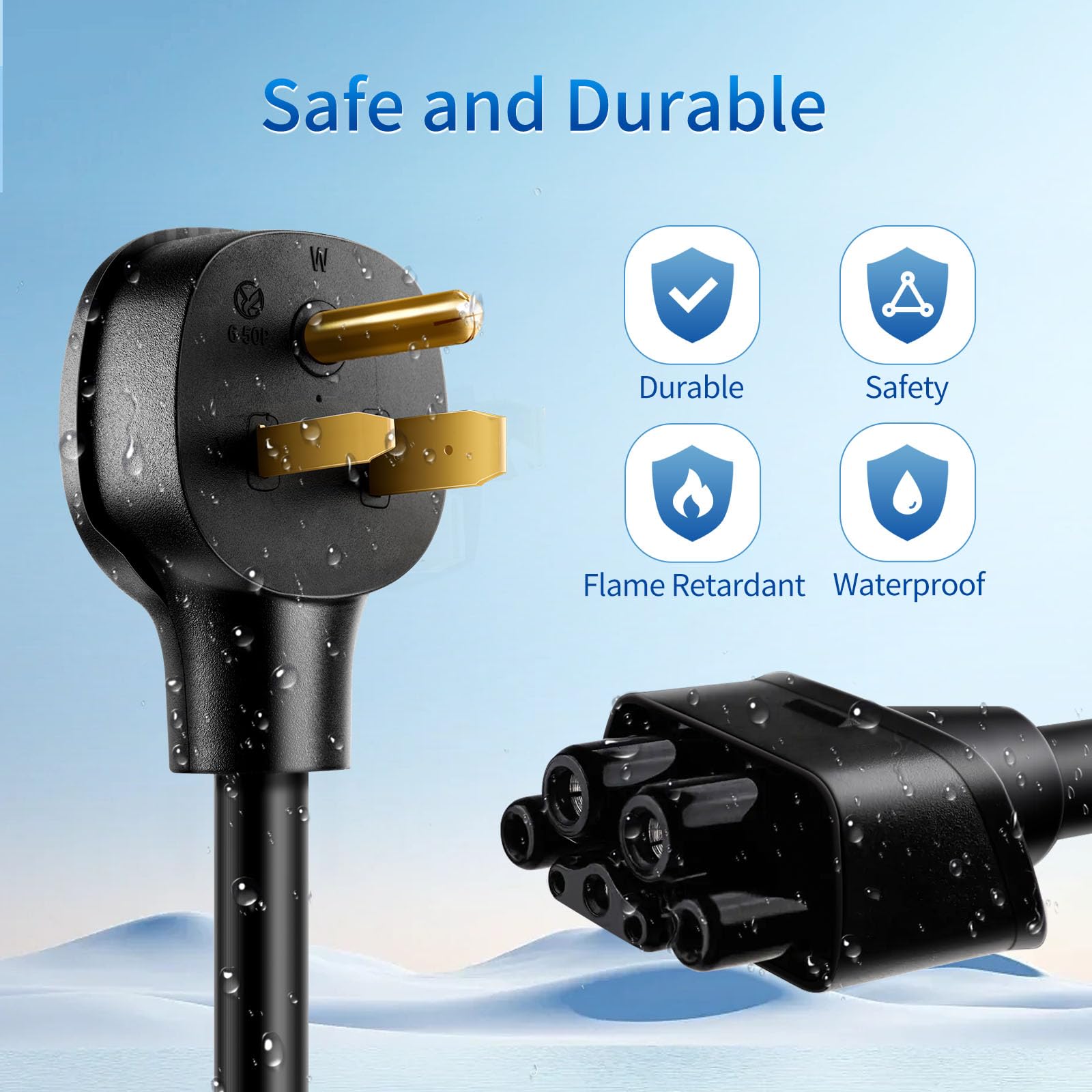 WenStorm NEMA 6-50P adapter with durable, fireproof, waterproof, and safety-focused design for Tesla Level 2 charging