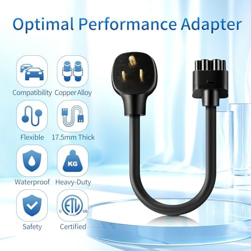 WenStorm NEMA 6-50P adapter for Tesla Gen 2 Mobile Connector with copper alloy pins, flexible cable, waterproof build, and ETL certification