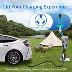 WenStorm NEMA TT-30P adapter connecting Tesla Gen 2 Mobile Connector to a 120V RV outlet for travel EV charging