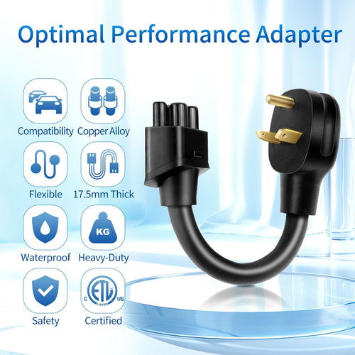 WenStorm NEMA TT-30P adapter for Tesla Gen 2 Mobile Connector with copper alloy pins, flexible cable, waterproof build, and ETL certification