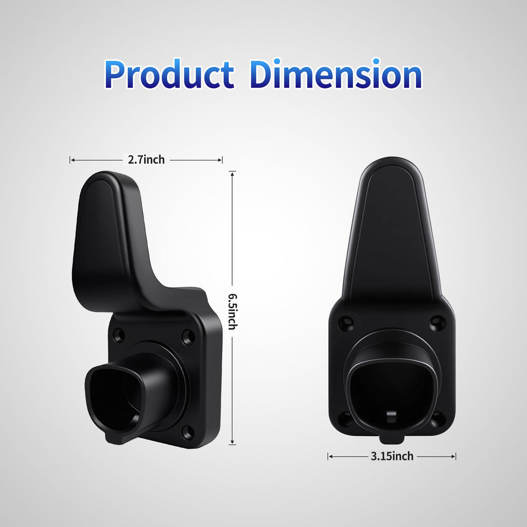 WenStorm Tesla NACS EV charger holder back dimensions showing 2.7 inch hook width, 6.5 inch height, and 3.15 inch base