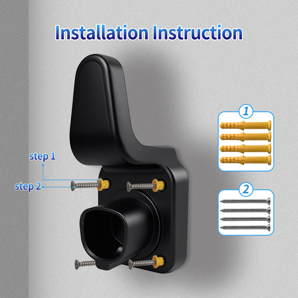 WenStorm Tesla NACS EV charger holder installation instructions with screws and wall anchors for wall mounting