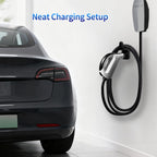 WenStorm Tesla NACS EV charger holder wall mount organizing Tesla charging cable beside a home charger