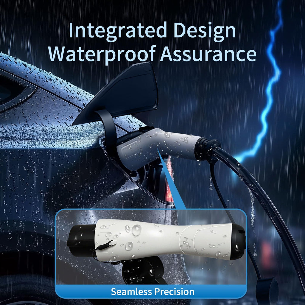 Waterproof WenStorm J1772 EV extension cable with integrated connector design for rainy outdoor EV charging