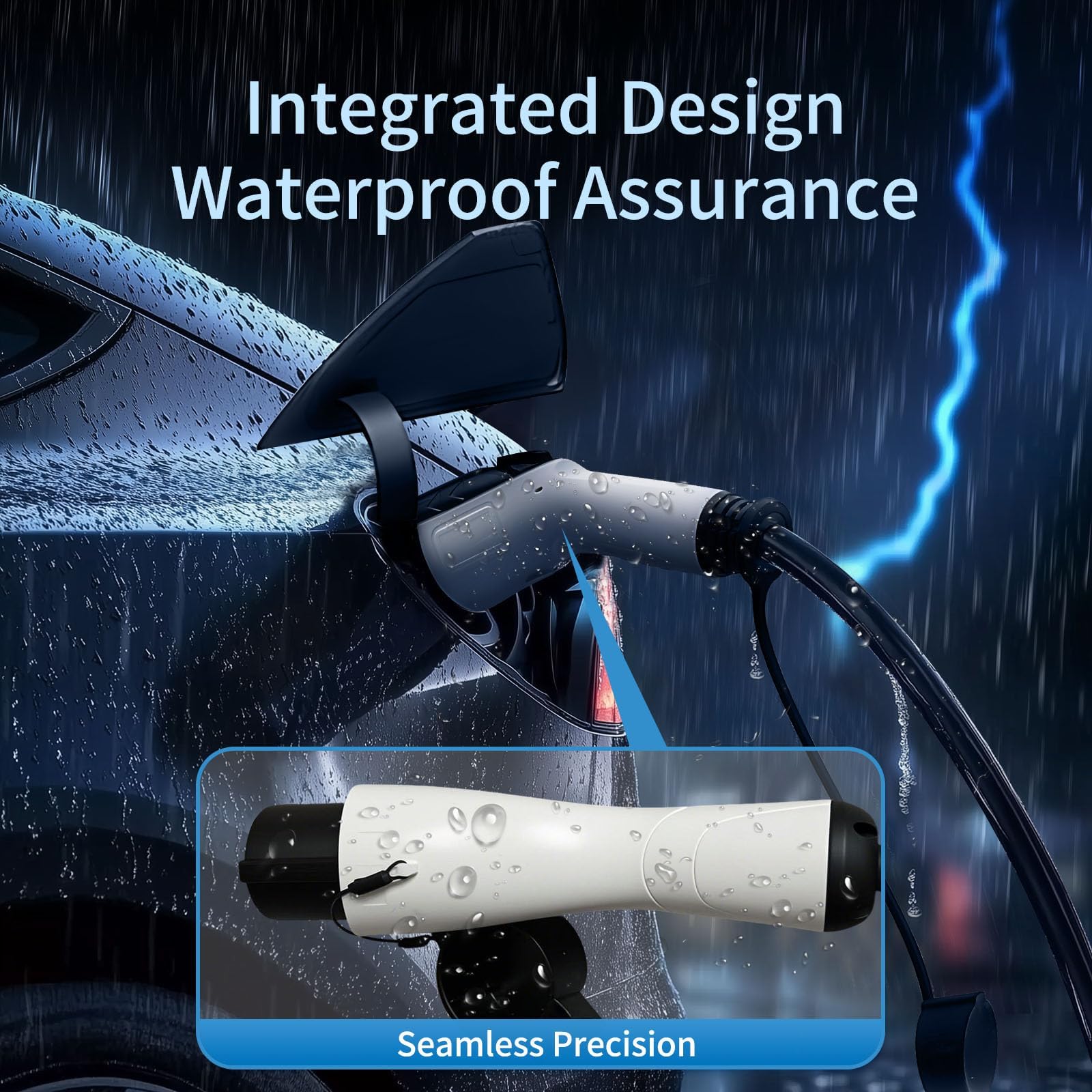 Waterproof WenStorm J1772 EV extension cable with integrated connector design for rainy outdoor EV charging